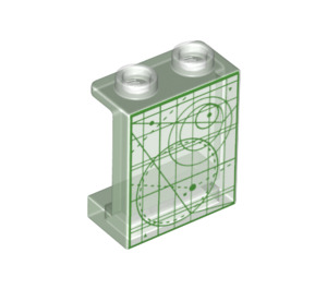 LEGO Transparant Paneel 1 x 2 x 2 met Star chart schematics in Green met zijsteunen, holle noppen (6268 / 36958)