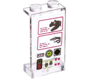 LEGO Transparent Panel 1 x 2 x 3 with Dinosaurs & Control Panel Sticker without Side Supports, Solid Studs (2362)