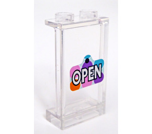 LEGO Transparent Panel 1 x 2 x 3 with 'OPEN' Sticker with Side Supports - Hollow Studs (35340)