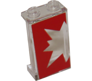 LEGO Transparent Panel 1 x 2 x 3 mit rot Starburst Explosion Links Aufkleber mit Seitenstützen - Hohlbolzen (35340)