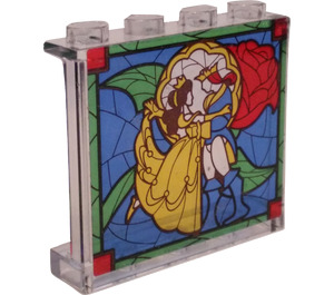 LEGO Transparent Panel 1 x 4 x 3 with Belle and Prince Adam Sticker with Side Supports, Hollow Studs (35323)