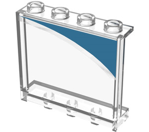 LEGO Transparent Panel 1 x 4 x 3 with Dark Azure Curve (Model Left) Sticker with Side Supports, Hollow Studs (35323)