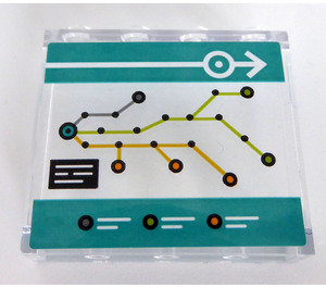 LEGO Transparent Panel 1 x 4 x 3 with Rail Line Map Sticker with Side Supports, Hollow Studs (35323)