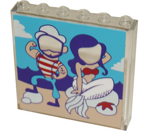 LEGO Transparent Panneau 1 x 6 x 5 avec une mur for taking photo avec une mermaid et une sailor Autocollant (59349)