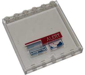 LEGO Transparent Panel 1 x 6 x 5 with 'ALERT' and Dark Blue Lines and Dots Sticker (59349)