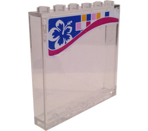 LEGO Transparent Panel 1 x 6 x 5 with Flower and Magenta Wave Sticker (59349)