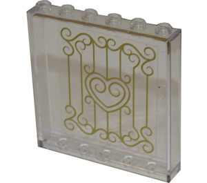 LEGO Transparent Panel 1 x 6 x 5 with Gold Swirls and Heart Sticker (59349)