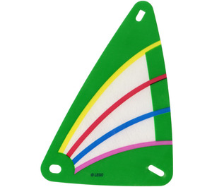 LEGO Transparent Plastic Sail 9 x 15 with Green Borders and Yellow, Red, Blue and Dark Pink Stripes Pattern
