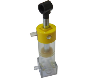LEGO Transparent Pneumatic Cylinder - Two Way with Square Base and Yellow Cap