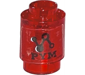 LEGO Transparent Red Brick 1 x 1 Round with ‘PYM’ Logo Sticker with Open Stud (3062)