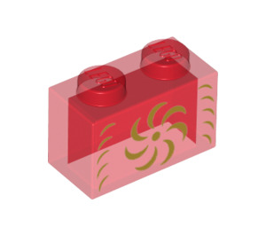 LEGO Rouge transparent Brique 1 x 2 avec Golden Fleur sans tube à l'intérieur (3004 / 75414)