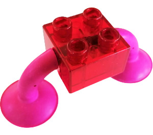 LEGO Transparent Red Duplo Brick 2 x 2 with Suction Cups