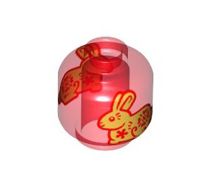 LEGO Transparent Red Head with Golden Rabbit (Recessed Solid Stud) (3626 / 101519)