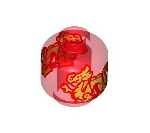 LEGO Transparent Red Minifigure Head with Golden Dragons (Safety Stud) (3274 / 105778)