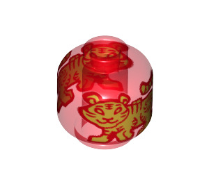 LEGO Transparent Red Plain Head with Golden Tigers (Recessed Solid Stud) (3626 / 83811)