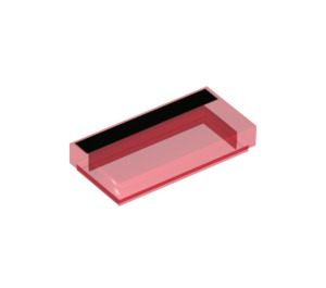 LEGO Transparant Rood Tegel 1 x 2 met Zwart Line met groef (3069 / 100918)