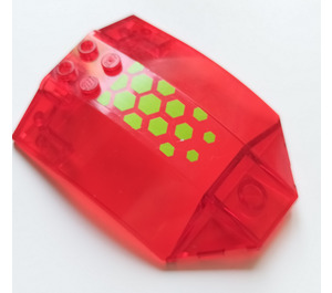 LEGO Transparent Red Windscreen 6 x 8 x 2 Curved with Lime Hexagons Sticker (40995)