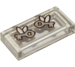 LEGO Transparant Tegel 1 x 2 met 2 flying keys Patroon Sticker met groef (3069)