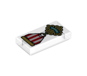 LEGO Trasparente Piastrella 1 x 2 con Gold Croce Medal con Rosso e Bianco Ribbon con scanalatura (3069 / 49368)