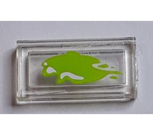 LEGO Transparent Tile 1 x 2 with Lime Liquid Pattern Sticker with Groove (3069)