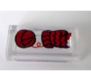 LEGO Transparent Tuile 1 x 2 avec rouge Balle of Yarn et Knitting Autocollant avec rainure (3069)
