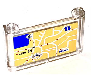 LEGO Transparent Pare-brise 1 x 6 x 3 avec Route Map of Line 55 Autocollant (64453)