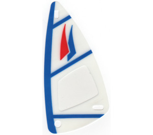 LEGO Transparent Windsurfer Sail 6 x 12 with Blue and Red Triangles and Blue Side Stripe Decoration