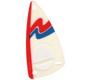 LEGO Transparent Windsurfer Sail 6 x 12 with Blue and Red Waves and Red Side Stripe Decoration