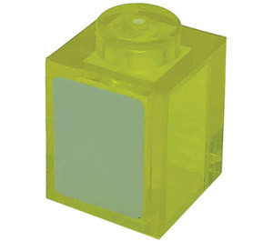 LEGO Transparentes Gelb Backstein 1 x 1 mit Weiß Rectangle Aufkleber (3005)
