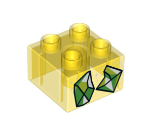 LEGO Transparent Yellow Duplo Brick 2 x 2 with Green gems (3437 / 25149)