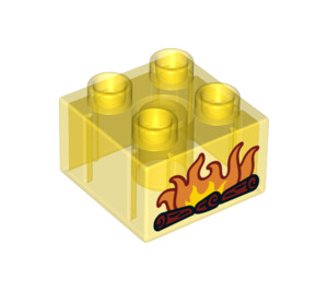 LEGO Transparent Yellow Duplo Brick 2 x 2 with Log Fire (3437 / 36609)