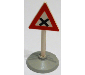 LEGO Triangular Road Sign with attention to road crossing pattern with base Type 1