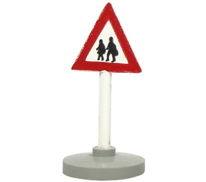 LEGO Triangular Roadsign with attention to pedestrians (2 people) pattern with base Type 2