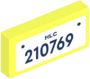 LEGO Vibrant Yellow Tile 1 x 2 with ‘210769’ Number Plate Sticker with Groove (3069)