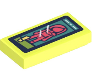 LEGO Levendig geel Tegel 1 x 2 met Coral Minifigure Image en ‘!’ Sticker met groef (3069)