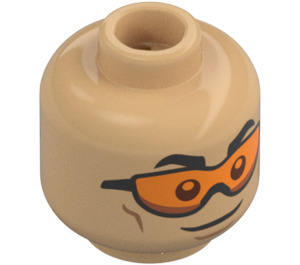 LEGO Warm Tan Dual-Sided Male Head with Orange Goggles, Thick Eyebrowns, Cheek Lines and Smile / Frown (Recessed Solid Stud) (3626 / 100952)