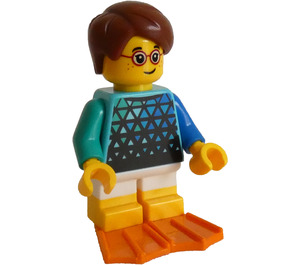 LEGO Water Park Boy mit Brille und Flippers Minifigur