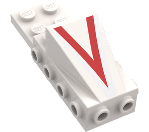 LEGO Keil 2 x 3 mit Backstein 2 x 4 Seitenbolzen und Platte 2 x 2 mit rot/Silber "V" (2336)
