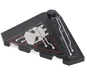 LEGO Wedge 4 x 4 (18°) Corner with Silver and Dark Red Circuitry and Skull Left Sticker (43708)