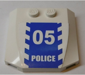 LEGO Coin 4 x 4 Incurvé avec '05', 'Police', Bleu et blanc Danger Rayures Autocollant (45677)