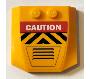 LEGO Wig 4 x 4 Gebogen met 'CAUTION', Zwart en Geel Chevrons en Lucht Vents Sticker (45677)