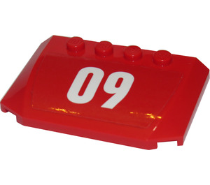LEGO Wedge 4 x 6 Curved with White '09' on Red Background Sticker (52031)