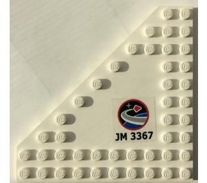 LEGO Kile Plade 10 x 10 uden Hjørne uden knops i midten med 'JM3367', Rumfart Centrum logo (Venstre) Klistermærke (92584)