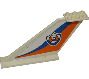 LEGO hvid Flyets hale 12 x 2 x 5 med Kystvagten logo og Blå og orange Bølger Mønster (Both Sider) Klistermærke (18988)