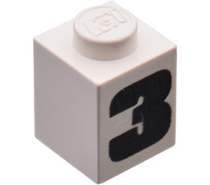 LEGO Wit Steen 1 x 1 met "3" (3005)