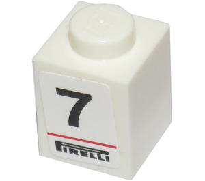 LEGO Weiß Backstein 1 x 1 mit 7 und Pirelli Aufkleber (3005)