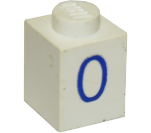 LEGO Wit Steen 1 x 1 met Blauw "0" (3005)