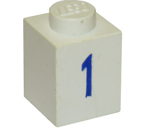 LEGO Hvit Kloss 1 x 1 med Blå "1" (3005)