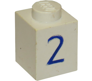 LEGO White Brick 1 x 1 with blue "2" (3005)