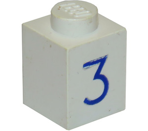 LEGO White Brick 1 x 1 with Blue "3" (3005)